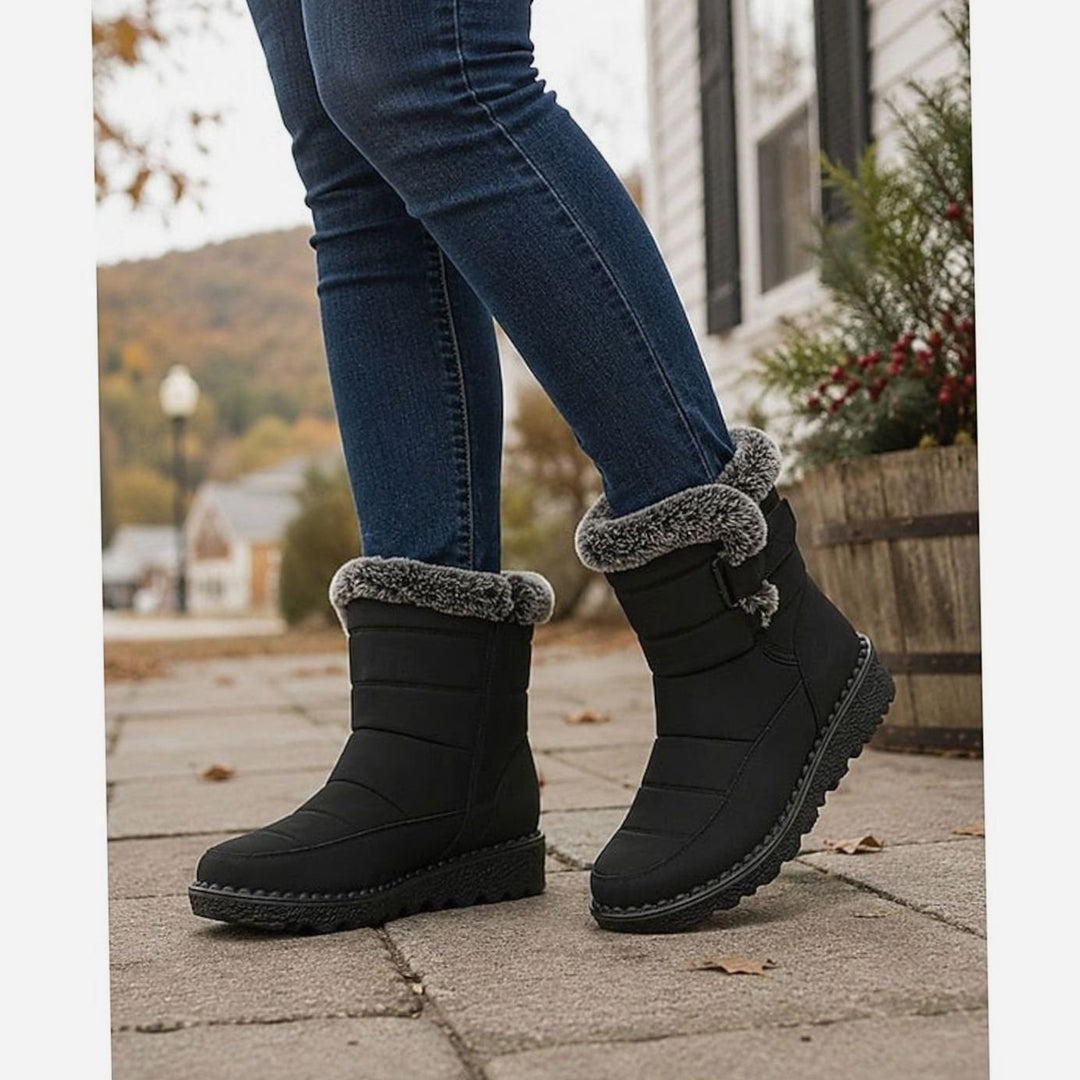 Women's Fur-Trimmed Quilted Snow Boots Grip Sole