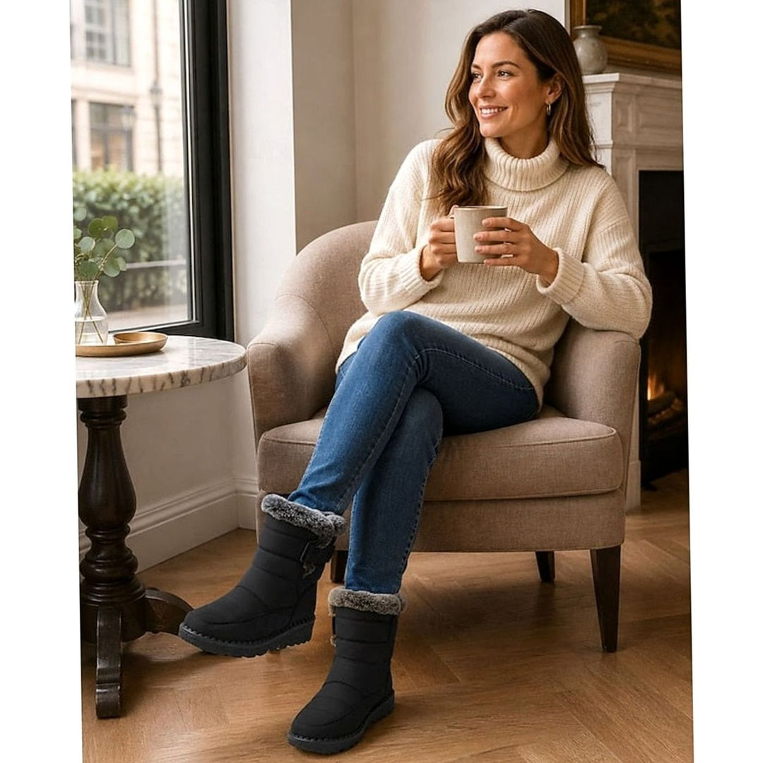 Women's Fur-Trimmed Quilted Snow Boots Grip Sole