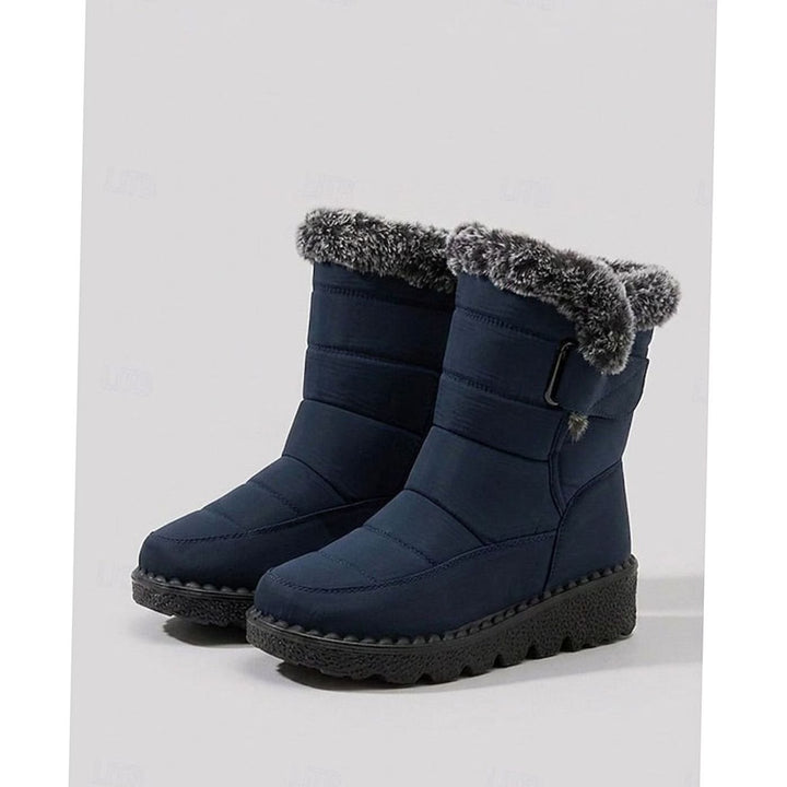 Women's Fur-Trimmed Quilted Snow Boots Grip Sole - Blue