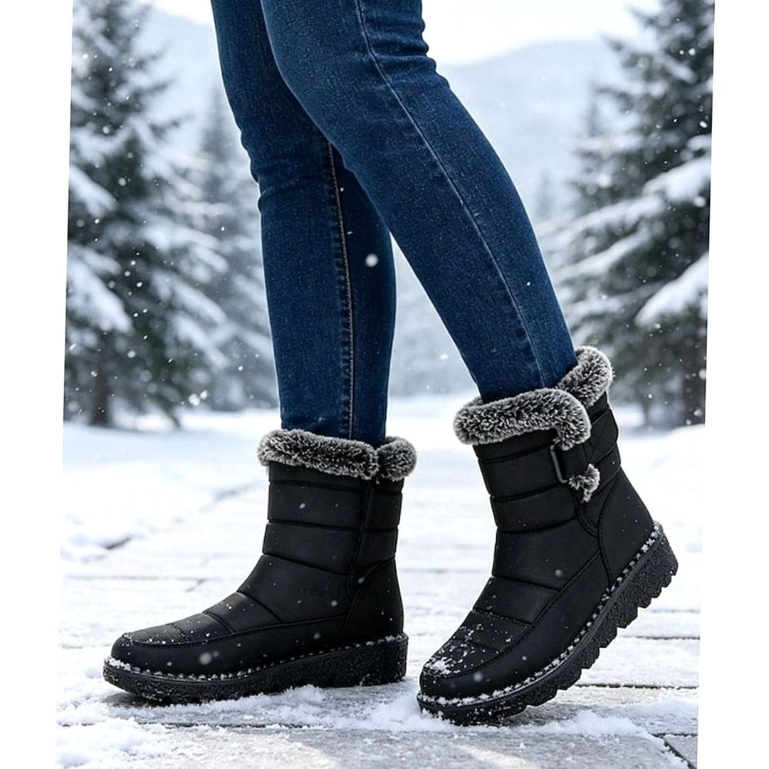 Women's Fur-Trimmed Quilted Snow Boots Grip Sole