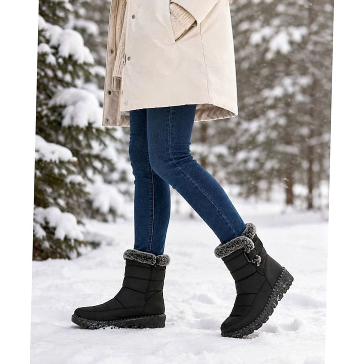 Women's Fur-Trimmed Quilted Snow Boots Grip Sole