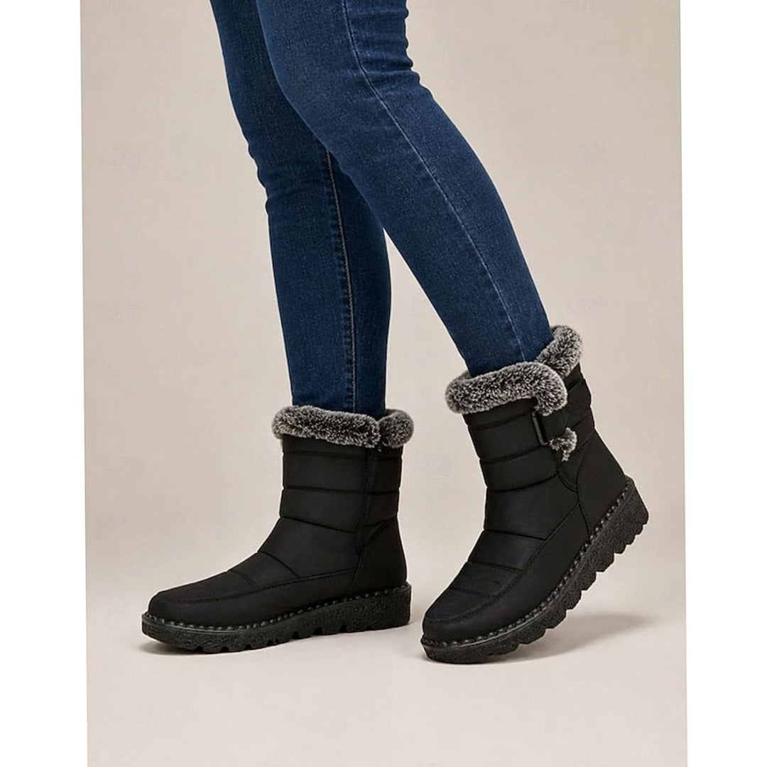 Women's Fur-Trimmed Quilted Snow Boots Grip Sole