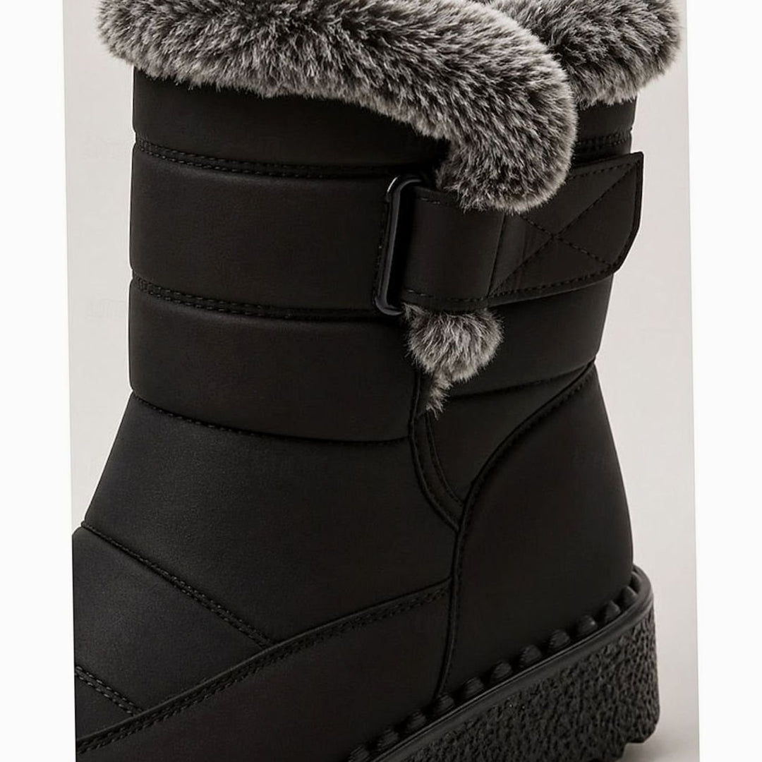 Women's Fur-Trimmed Quilted Snow Boots Grip Sole