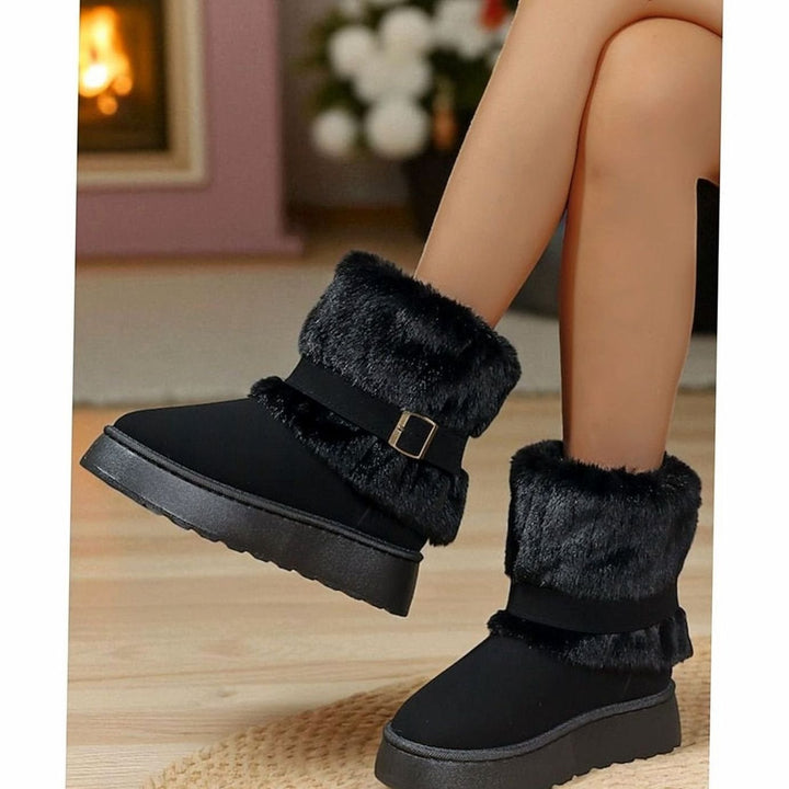 Women's Fur-Trimmed Slip-On Winter Snow Boots