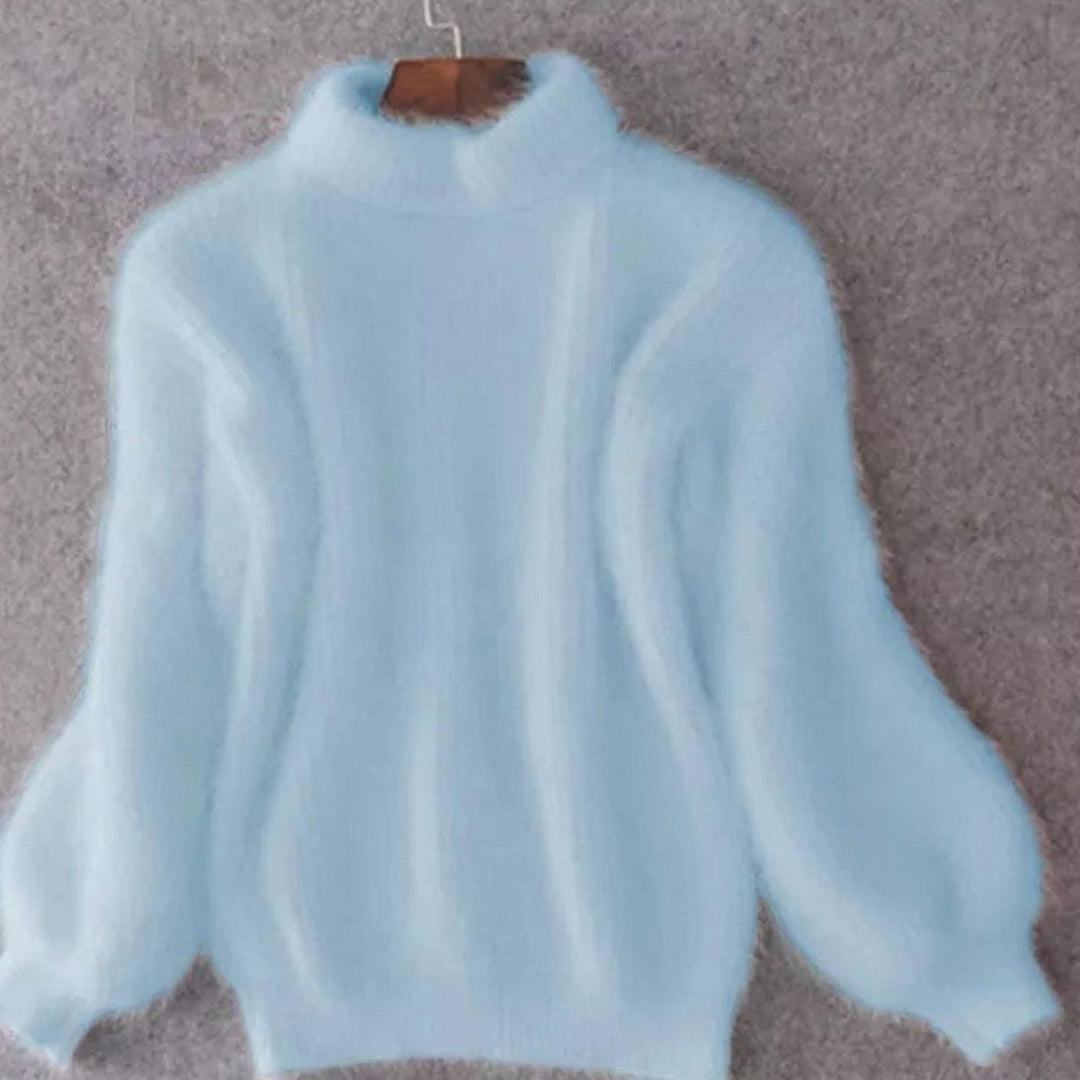Women's Fuzzy Angora Turtleneck Loose Knit Sweater - Blue