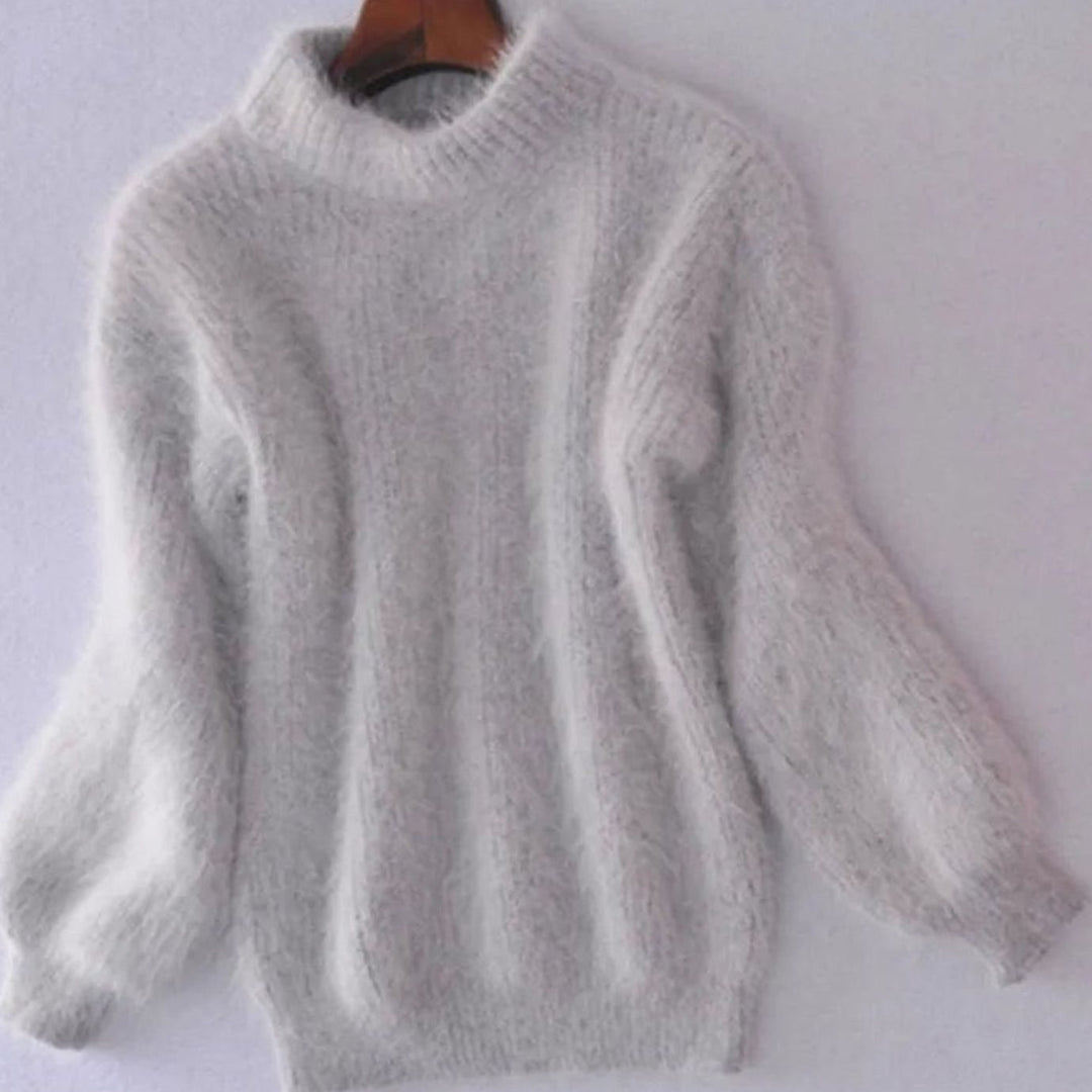 Women's Fuzzy Angora Turtleneck Loose Knit Sweater - Gray