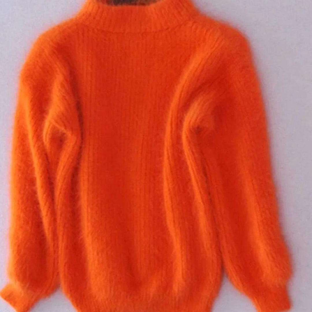 Women's Fuzzy Angora Turtleneck Loose Knit Sweater - Orange