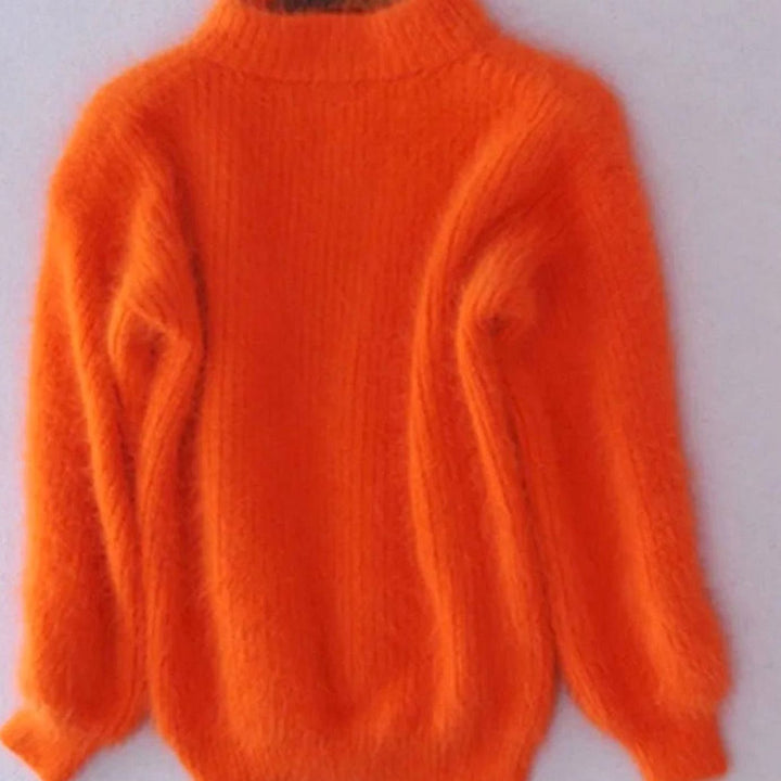 Women's Fuzzy Angora Turtleneck Loose Knit Sweater - Orange