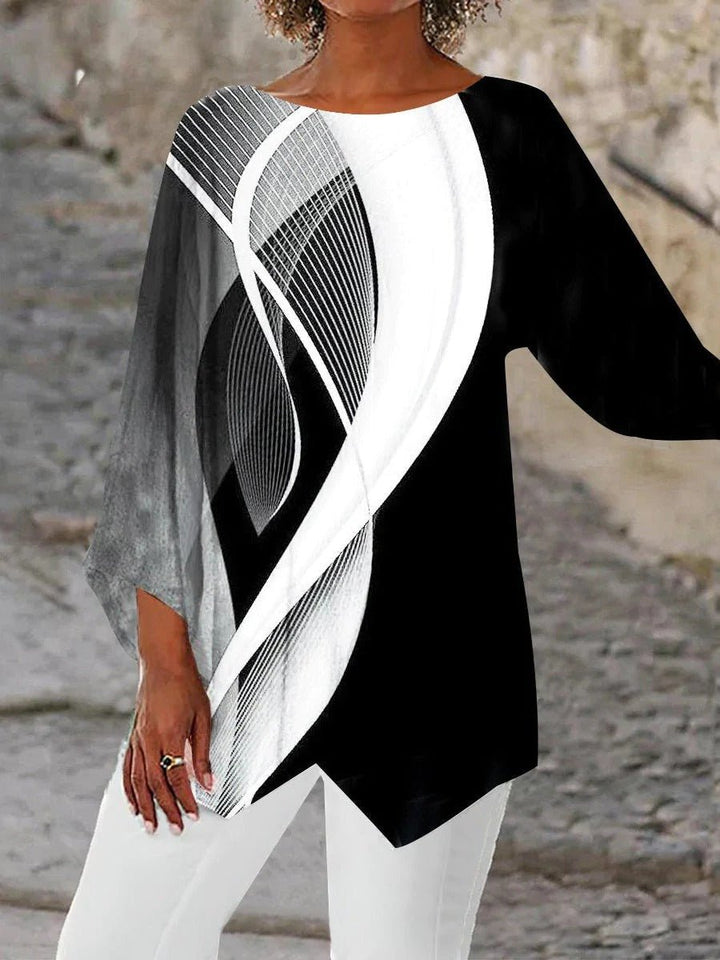 Women's Geometric Print Long-Sleeve Asymmetric Hem Tunic Top