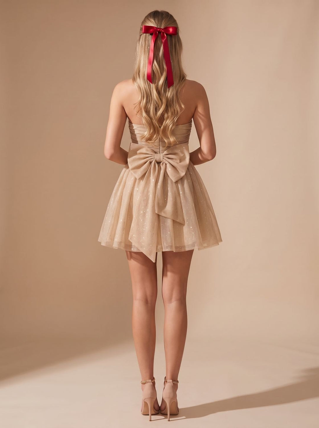 Women's Glitter Pleated Bustier Christmas Party Mini Dress