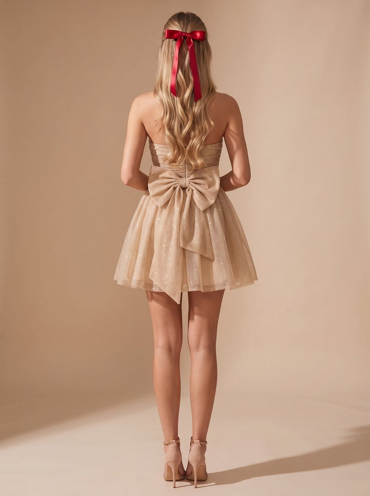 Women's Glitter Pleated Bustier Christmas Party Mini Dress