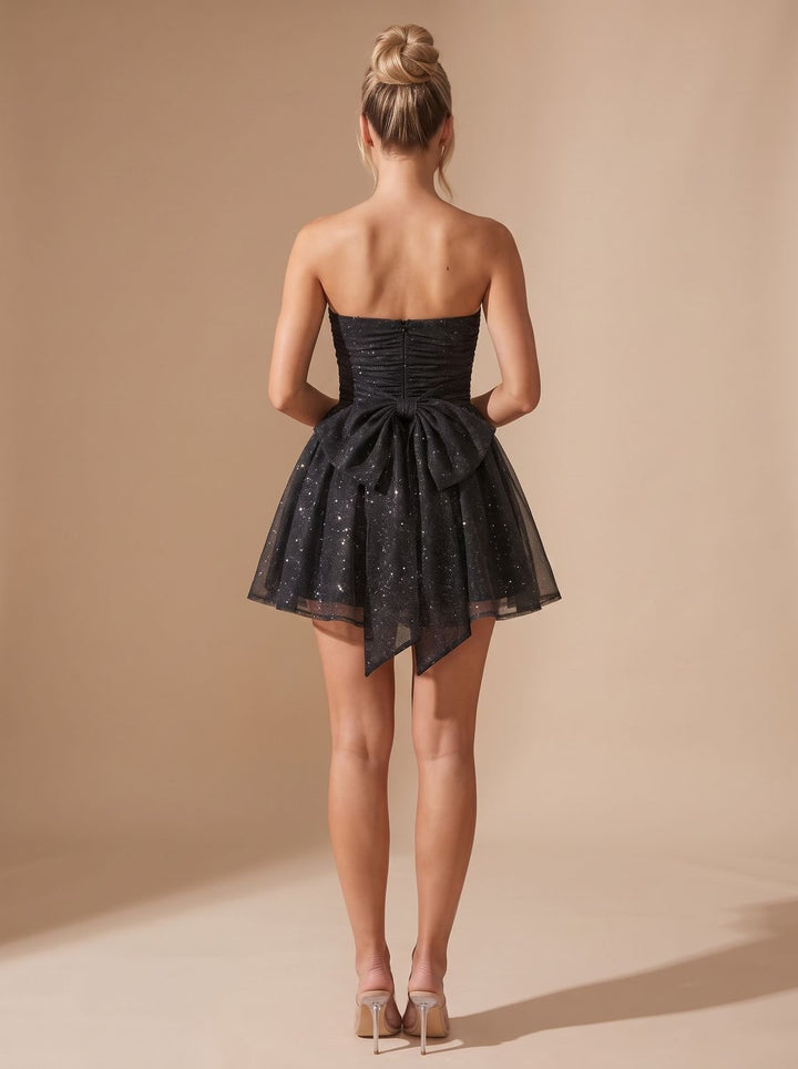 Women's Glitter Pleated Bustier Christmas Party Mini Dress