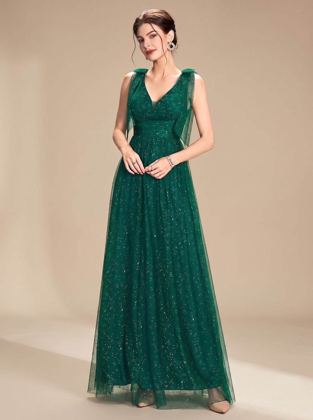 Women's Glitter Sequin V-Neck Sleeveless Floor-Length Formal Dress