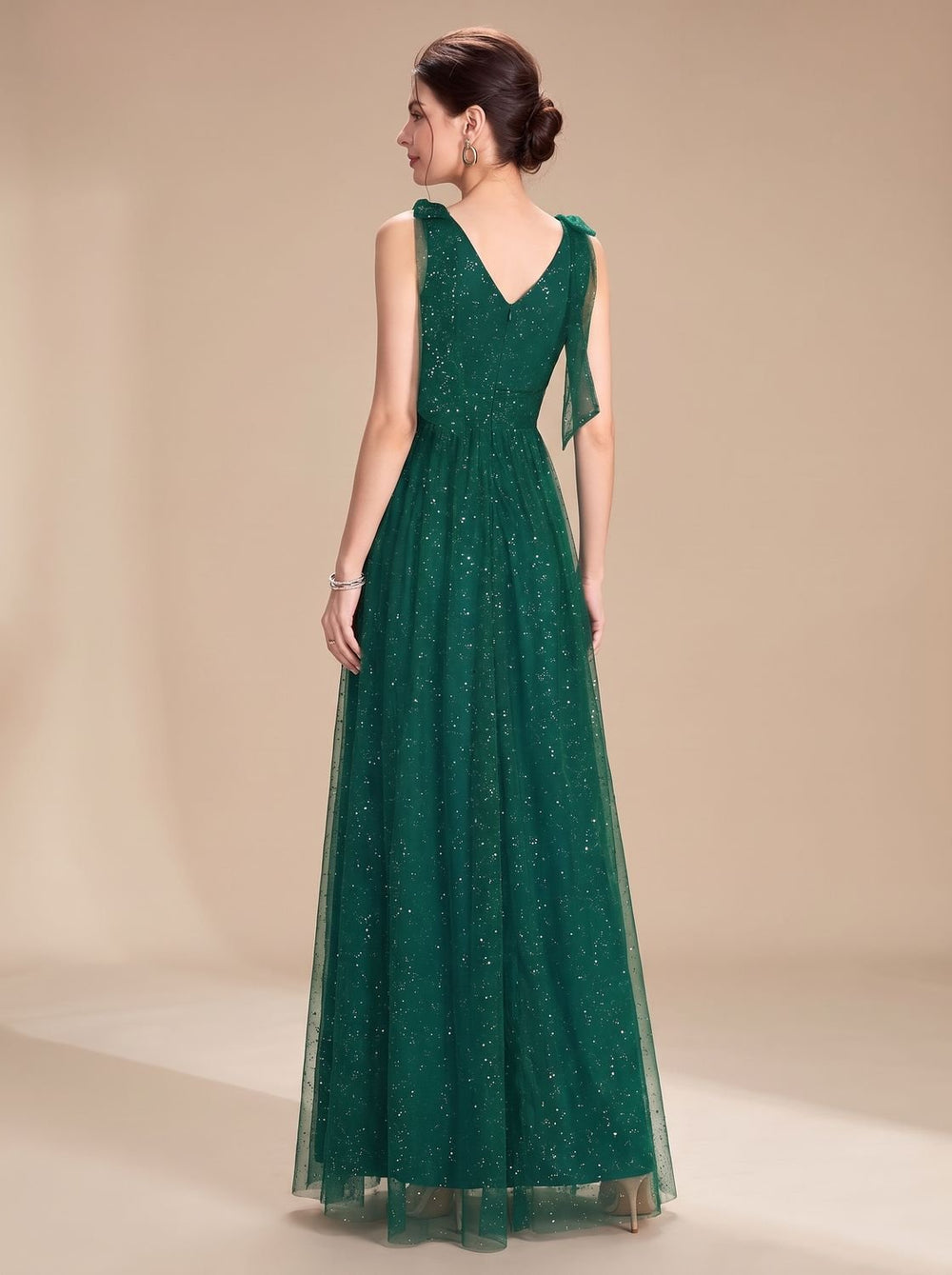 Women's Glitter Sequin V-Neck Sleeveless Floor-Length Formal Dress
