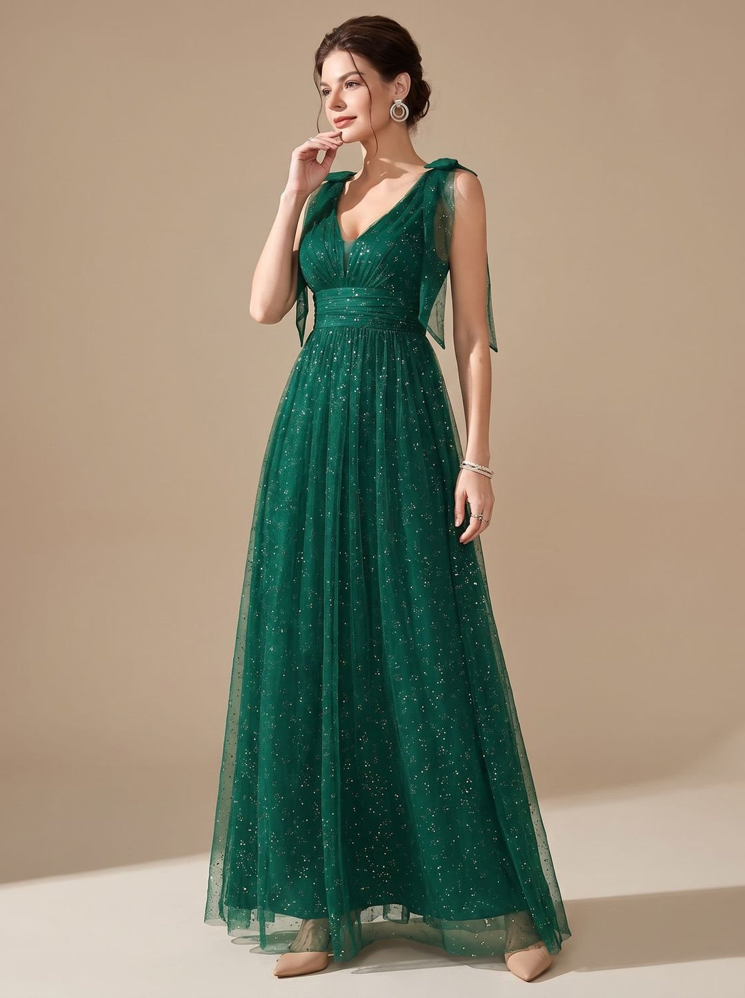 Women's Glitter Sequin V-Neck Sleeveless Floor-Length Formal Dress