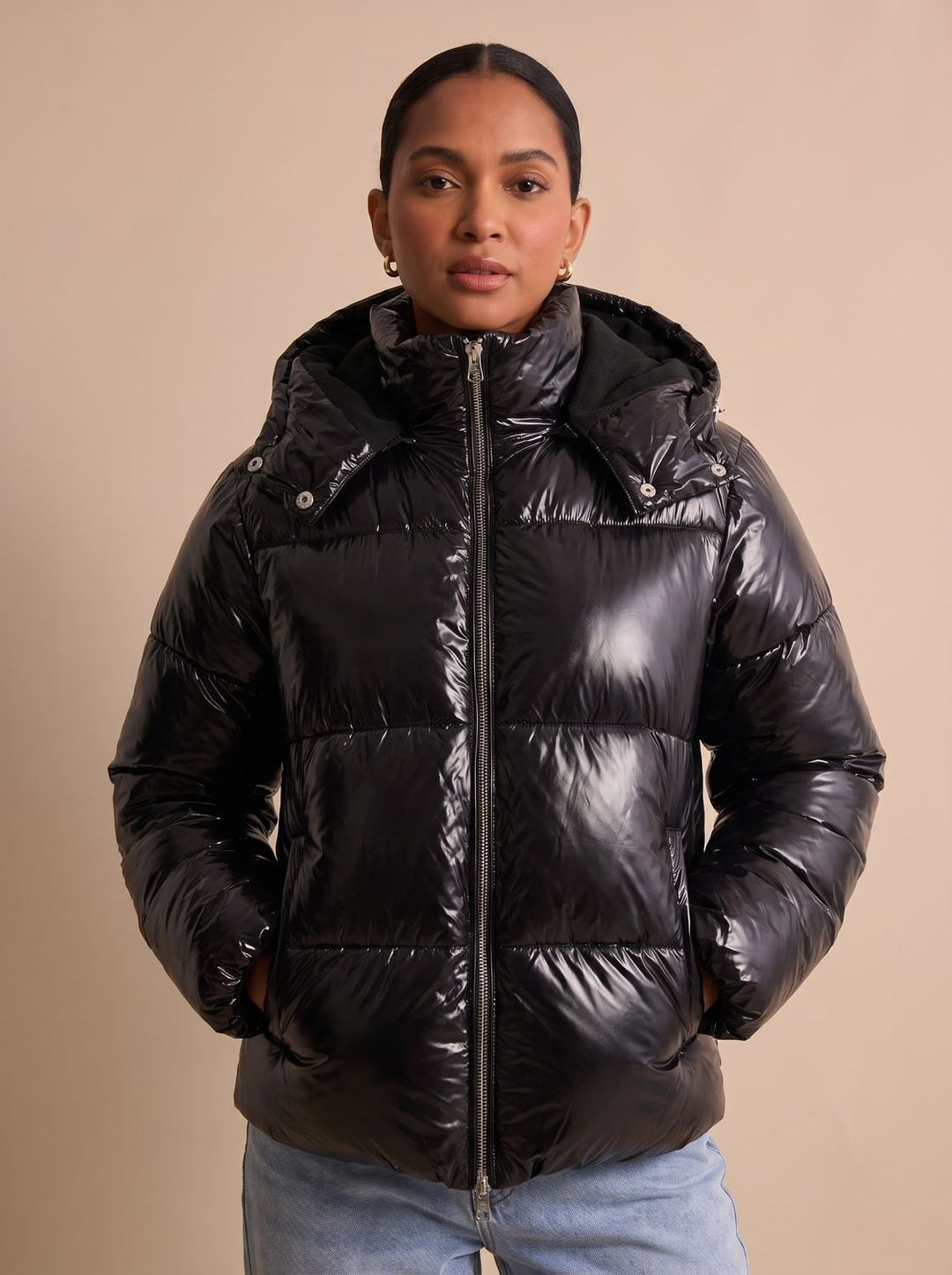 Women's Glossy Hooded Quilted Puffer Jacket