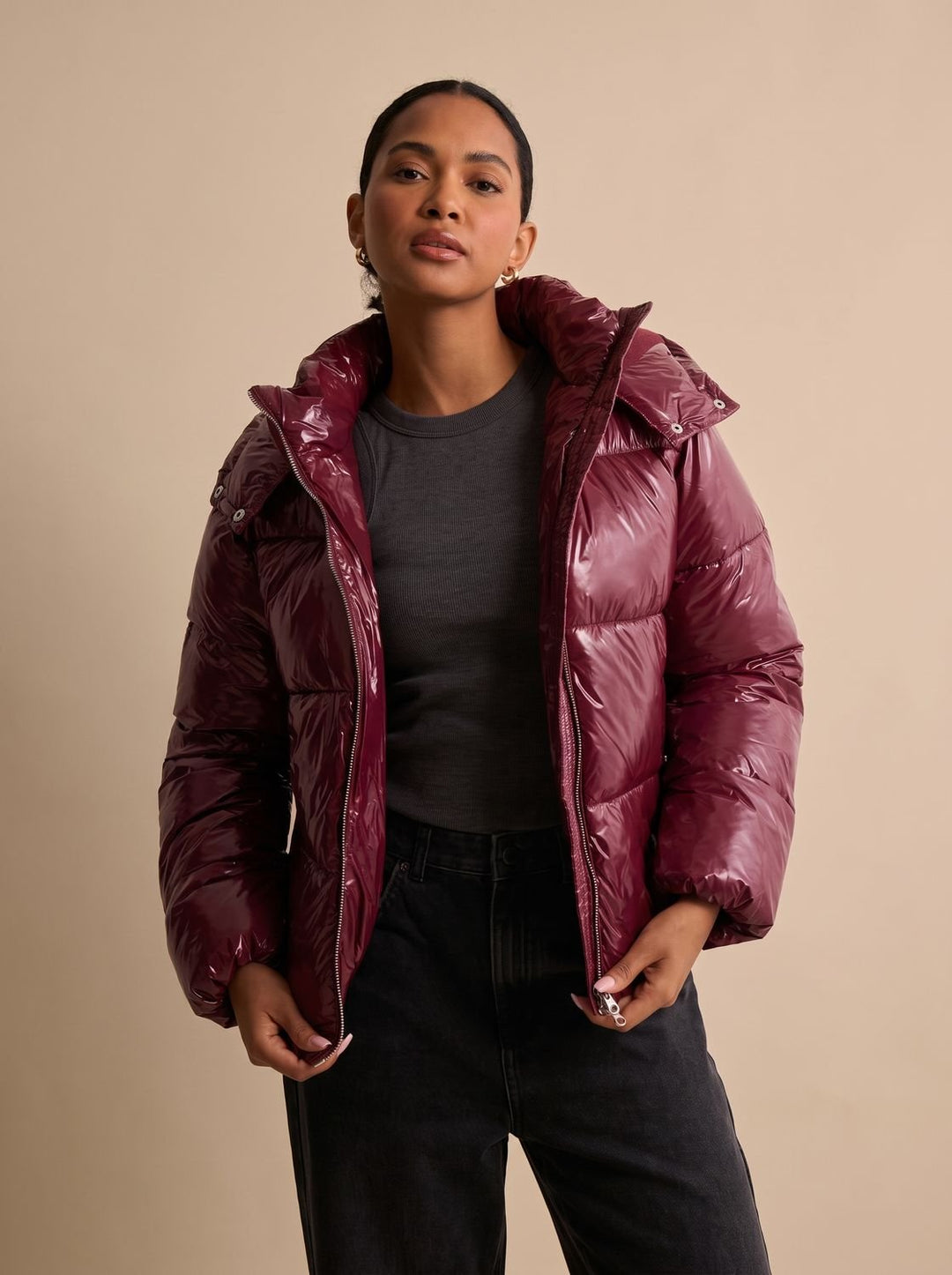 Women's Glossy Hooded Quilted Puffer Jacket