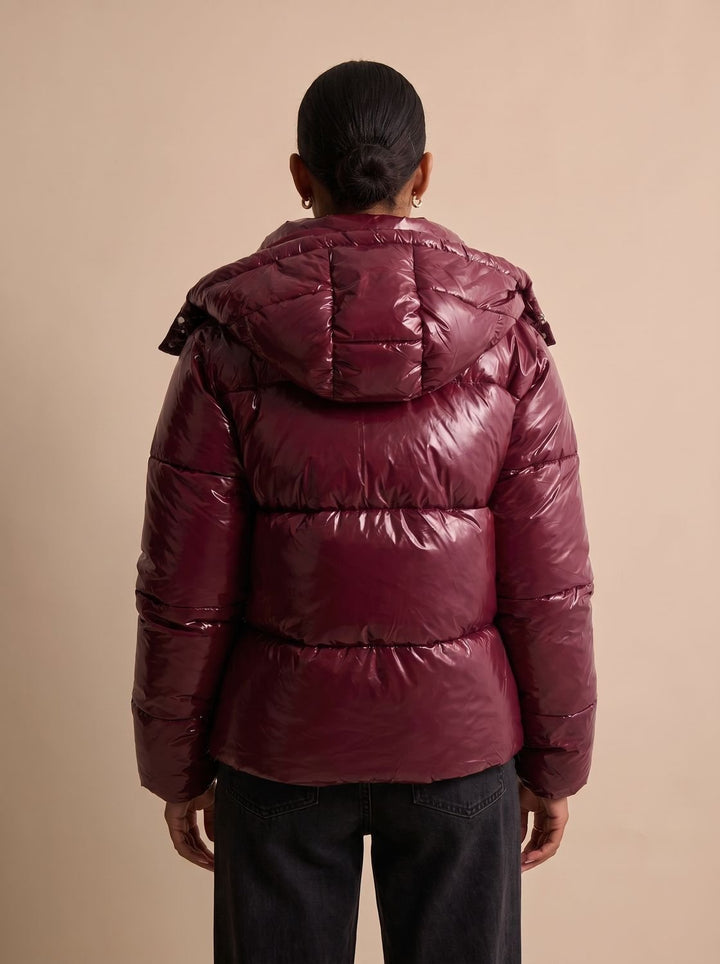 Women's Glossy Hooded Quilted Puffer Jacket