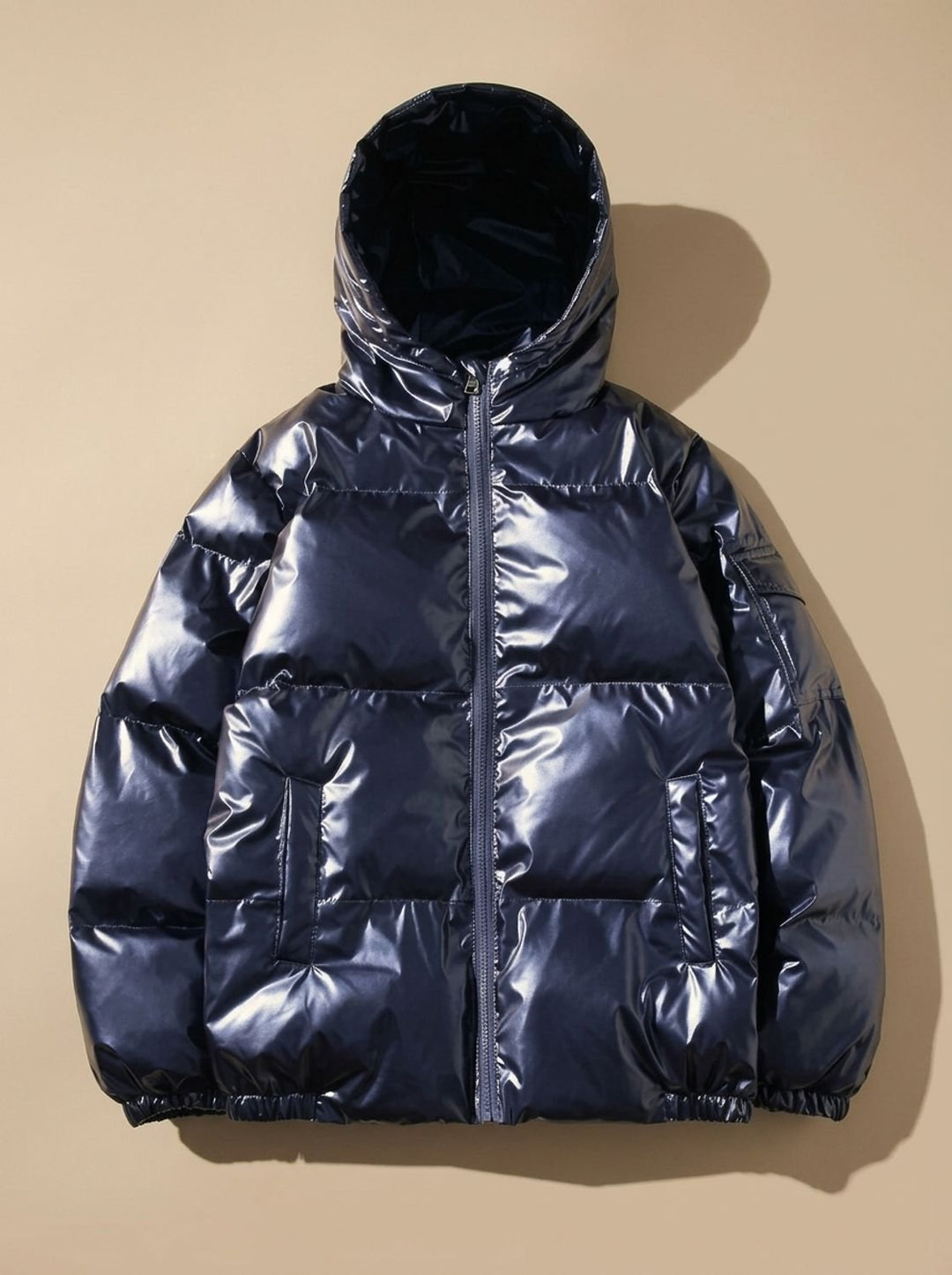 Women's Glossy Stand-Collar Quilted Puffer Jacket - Hood Blue
