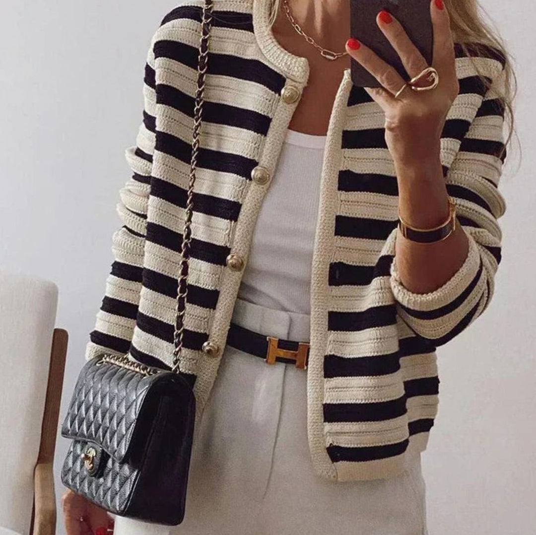 Women's Gold Button Striped Knit Cardigan