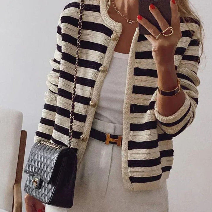 Women's Gold Button Striped Knit Cardigan