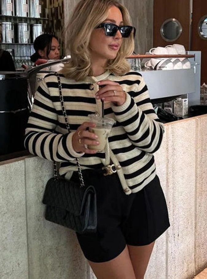 Women's Gold Button Striped Knit Cardigan