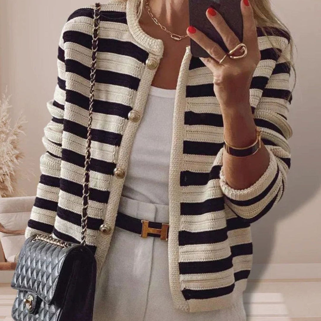 Women's Gold Button Striped Knit Cardigan