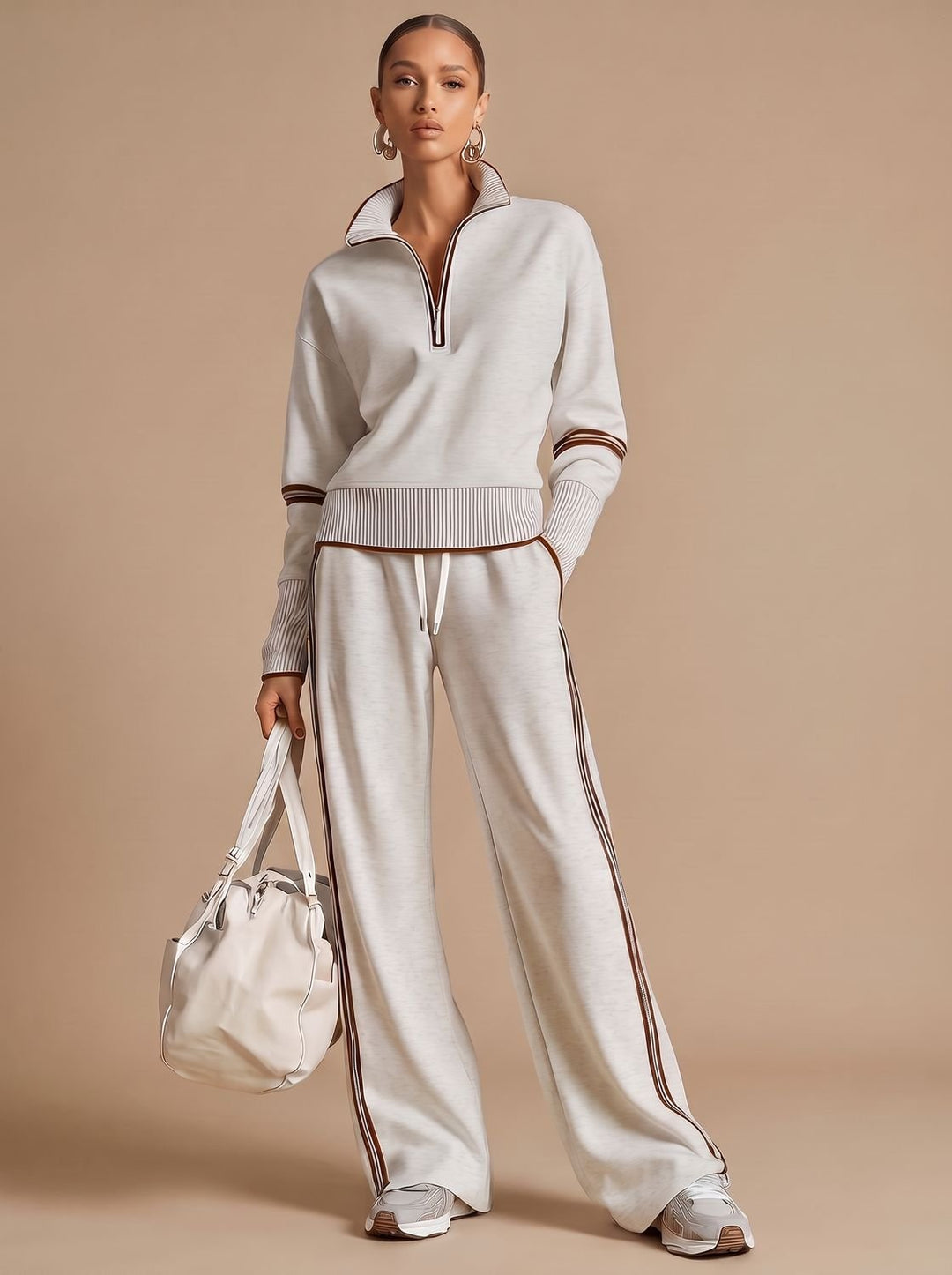Women's Half-Zip Wide Leg Pants Set Two Piece Lounge Outfit