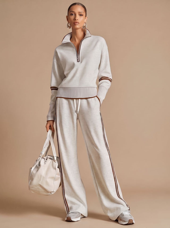 Women's Half-Zip Wide Leg Pants Set Two Piece Lounge Outfit