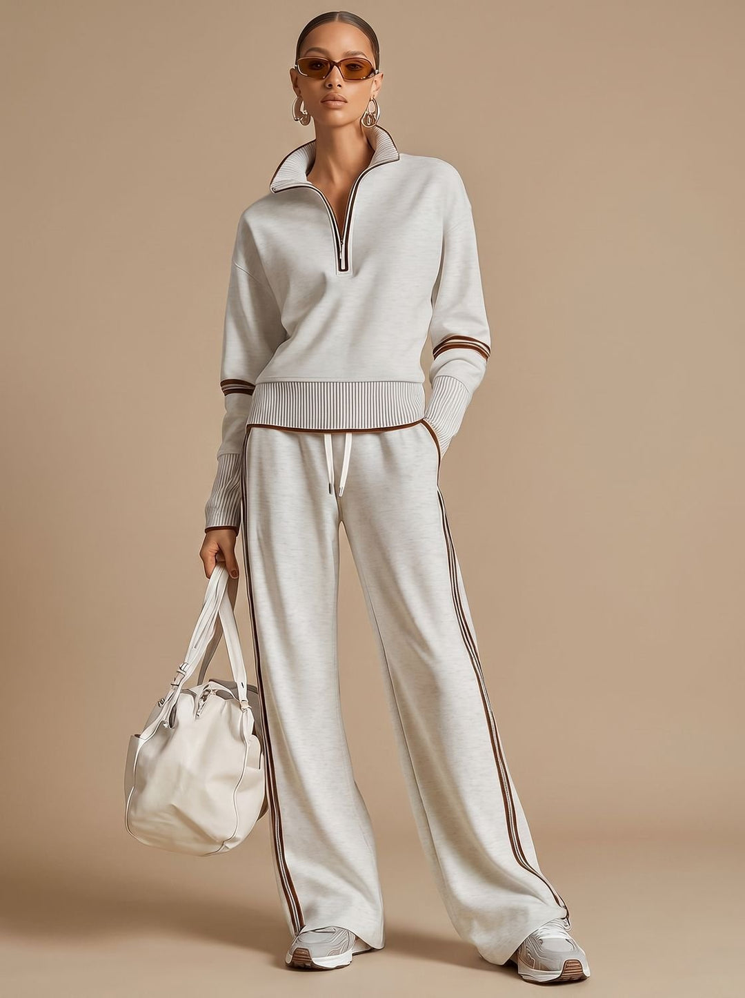 Women's Half-Zip Wide Leg Pants Set Two Piece Lounge Outfit