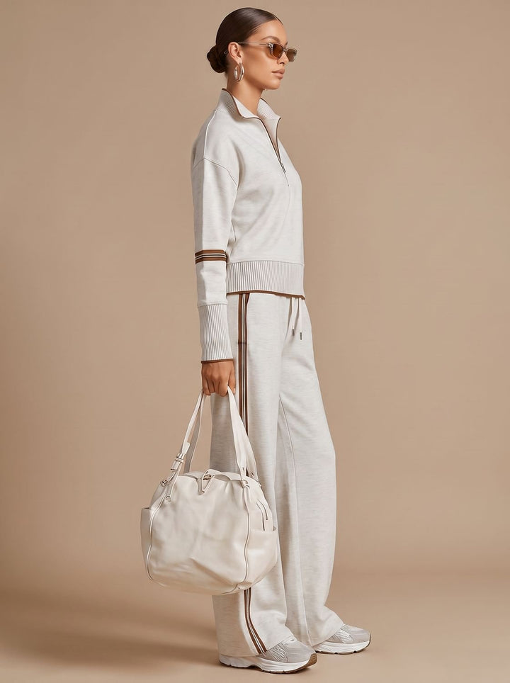 Women's Half-Zip Wide Leg Pants Set Two Piece Lounge Outfit
