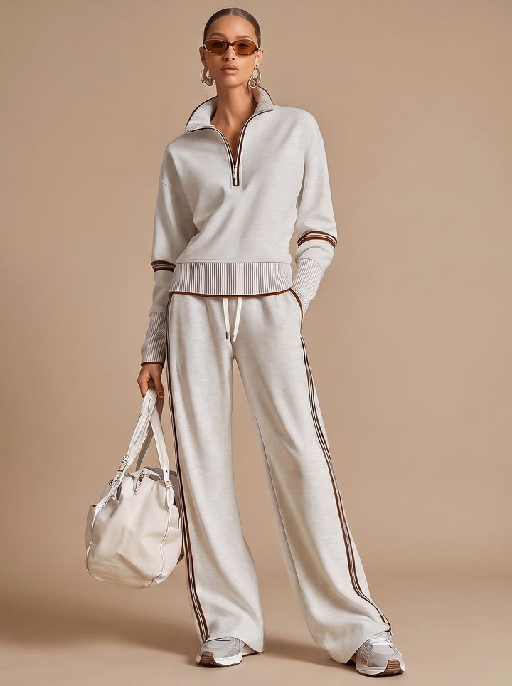 Women's Half-Zip Wide Leg Pants Set Two Piece Lounge Outfit