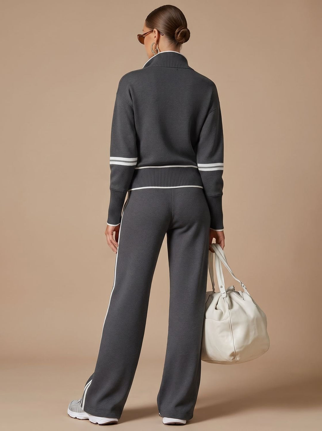 Women's Half-Zip Wide Leg Pants Set Two Piece Lounge Outfit
