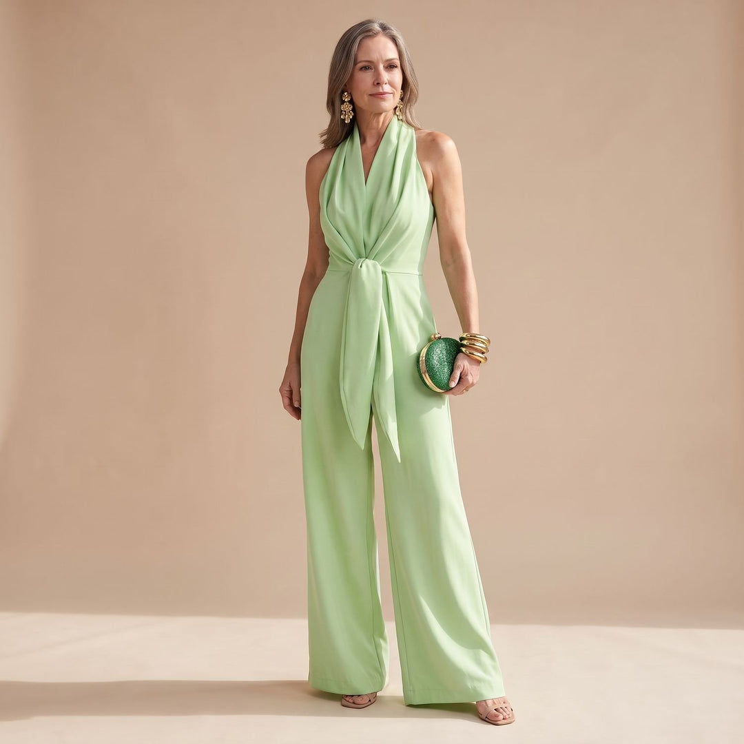 Women's Halter-Neck Wide-Leg Tie-Waist Jumpsuit