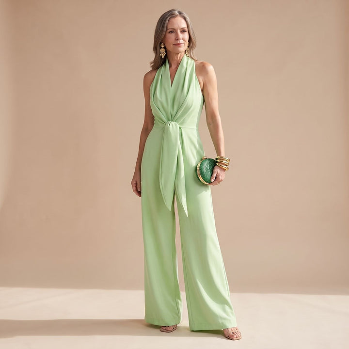 Women's Halter-Neck Wide-Leg Tie-Waist Jumpsuit