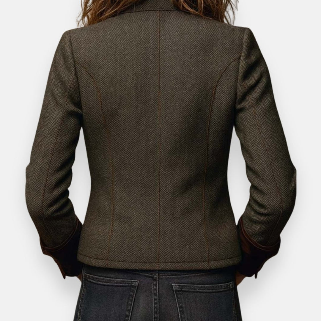 Women's Herringbone Tweed Military-Style Jacket Gold Button