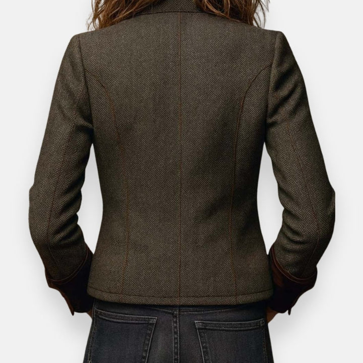 Women's Herringbone Tweed Military-Style Jacket Gold Button