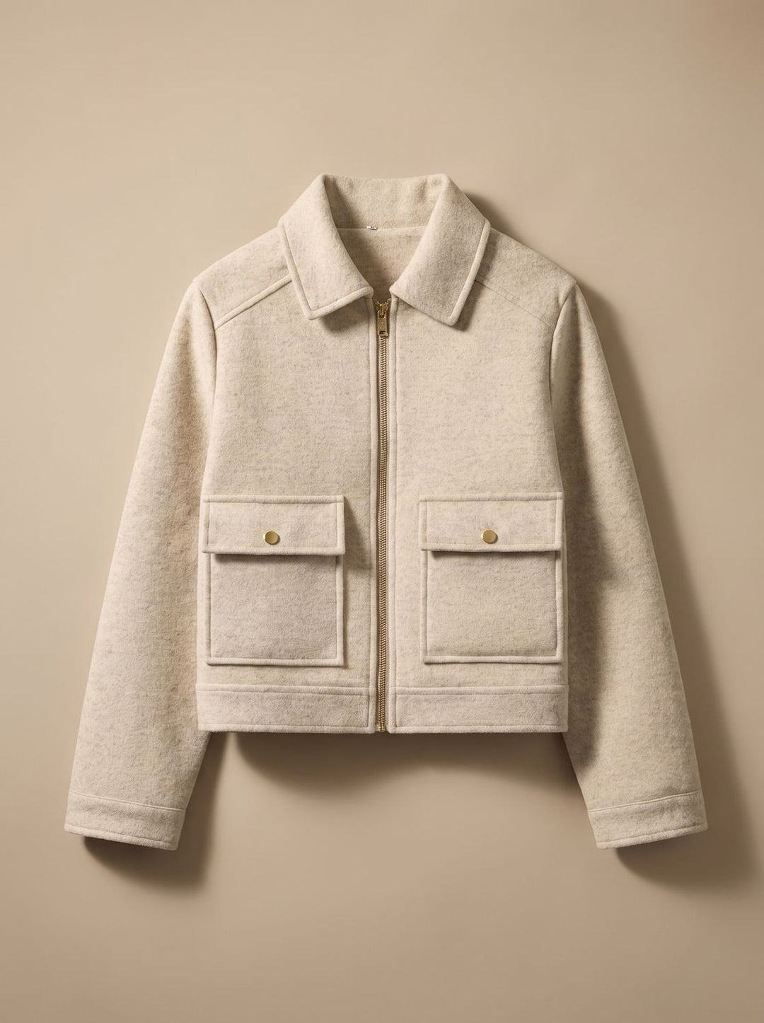 Women's High Neck Wool Blend Stand Collar Button-Front Short Coat - Khaki