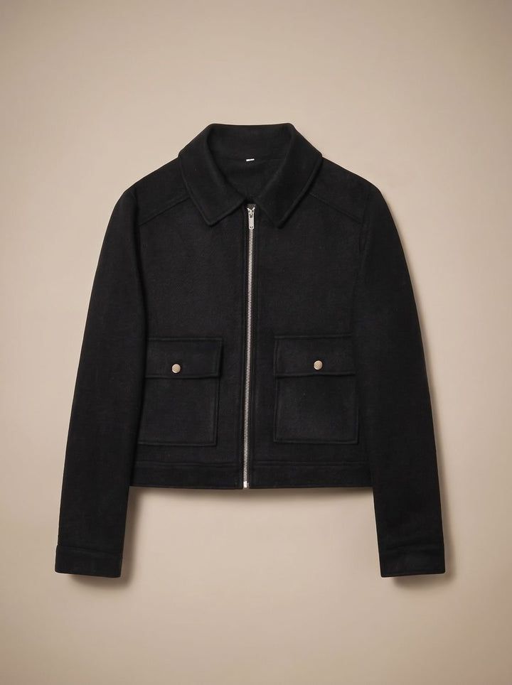 Women's High Neck Wool Blend Stand Collar Button-Front Short Coat