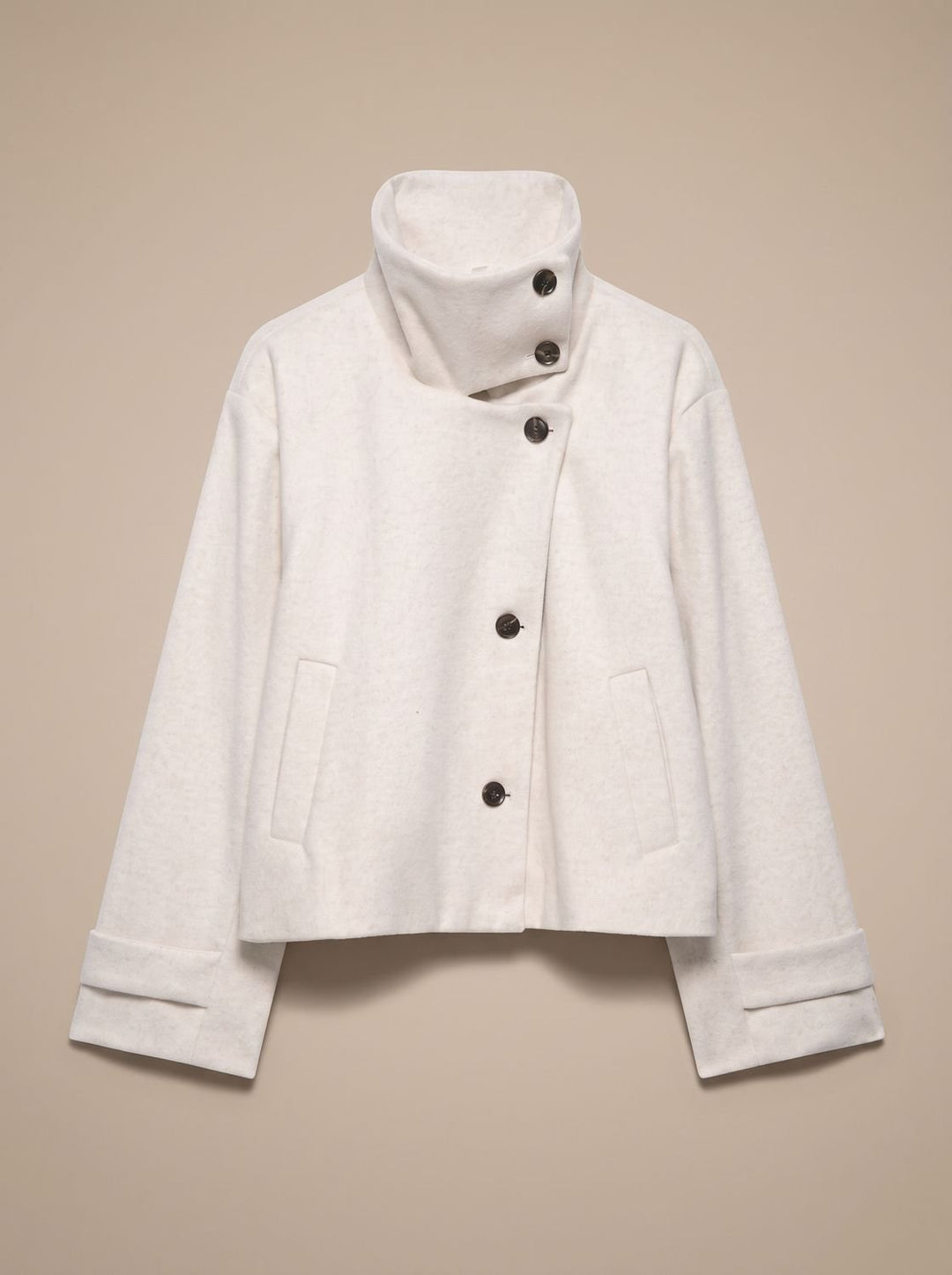 Women's High Neck Wool Blend Stand Collar Button-Front Short Coat