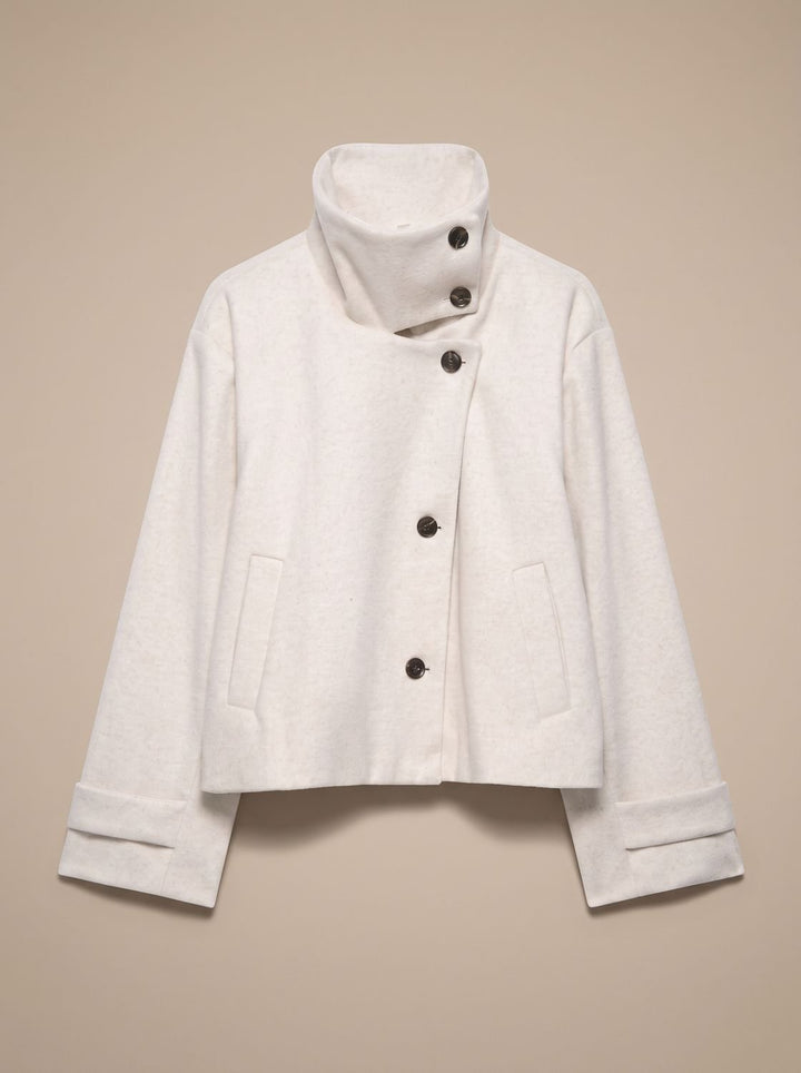 Women's High Neck Wool Blend Stand Collar Button-Front Short Coat
