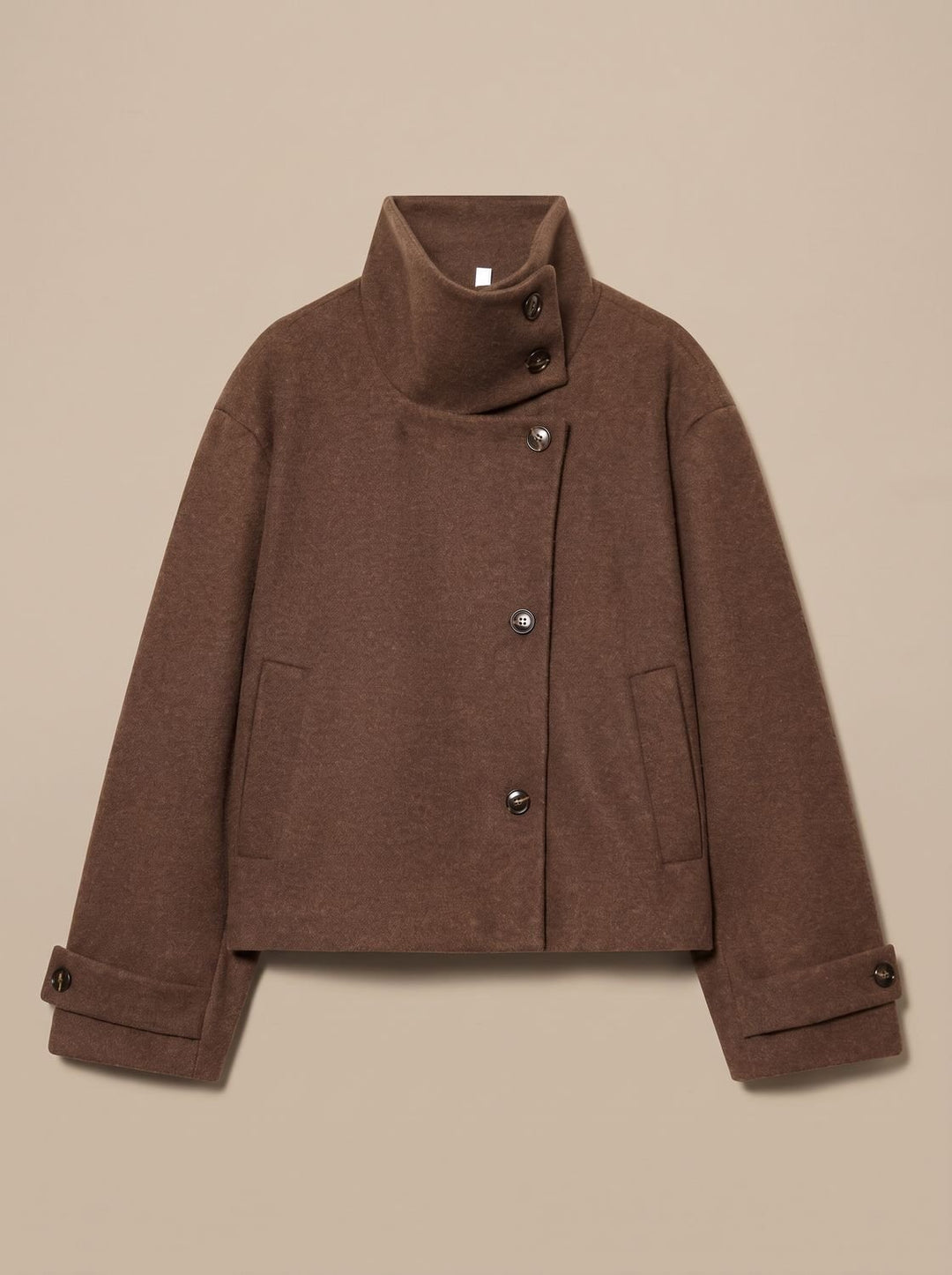 Women's High Neck Wool Blend Stand Collar Button-Front Short Coat