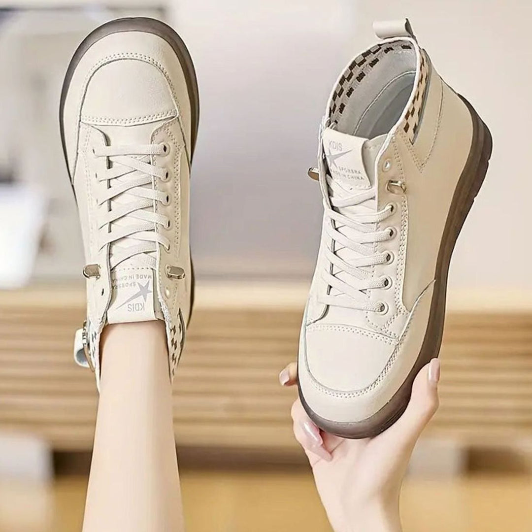 Women's High-Top Lace-Up Buckle Strap Ankle Sneaker Boots