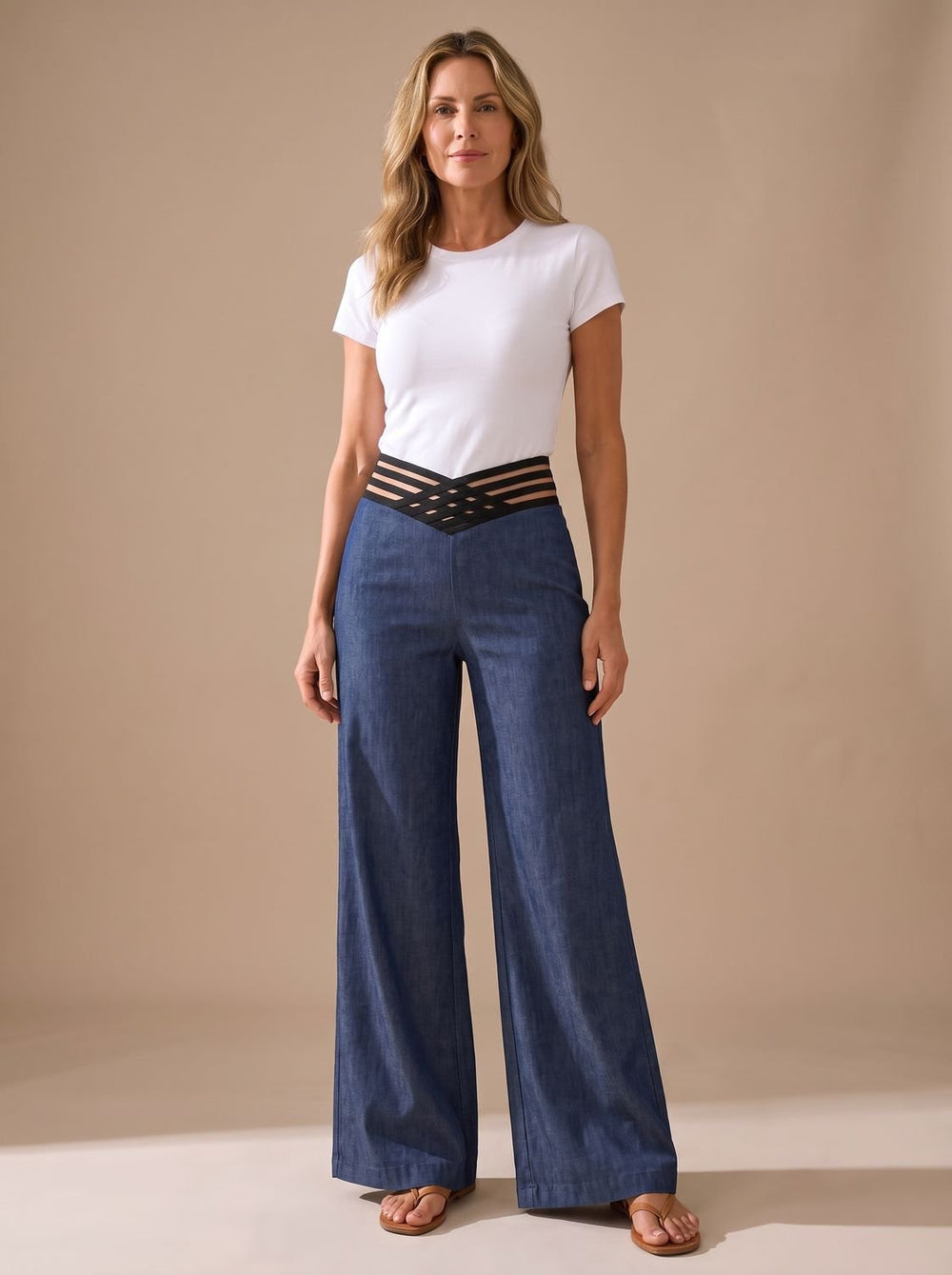 Women's High-Waist Crossover-Waistband Wide-Leg Pants - Royal Blue