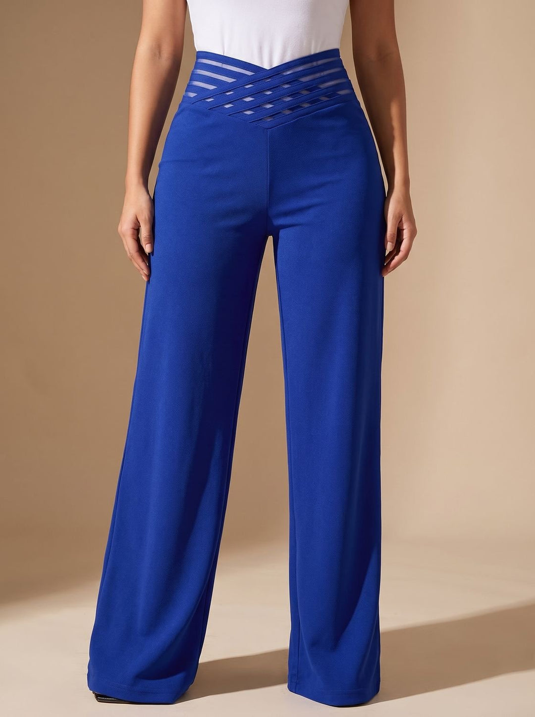 Women's High-Waist Crossover-Waistband Wide-Leg Pants