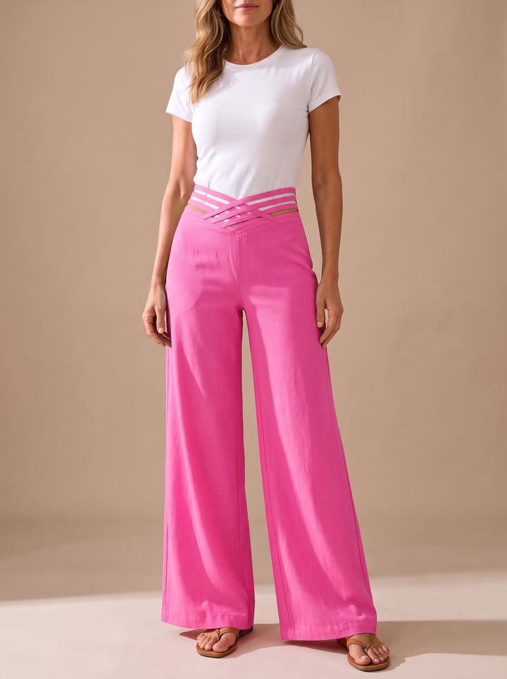 Women's High-Waist Crossover-Waistband Wide-Leg Pants - Fuchsia