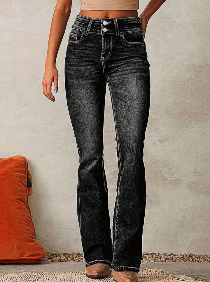 Women's High-Waist Flare Bootcut Pants Stretch Denim Jeans - Black