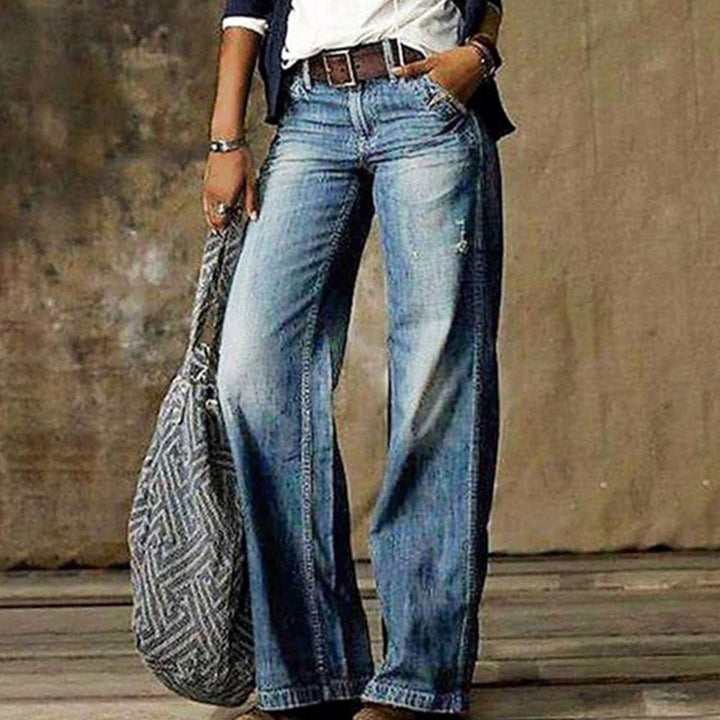 Women's High-Waist Relaxed Fit Wide-Leg Jeans - Light Blue