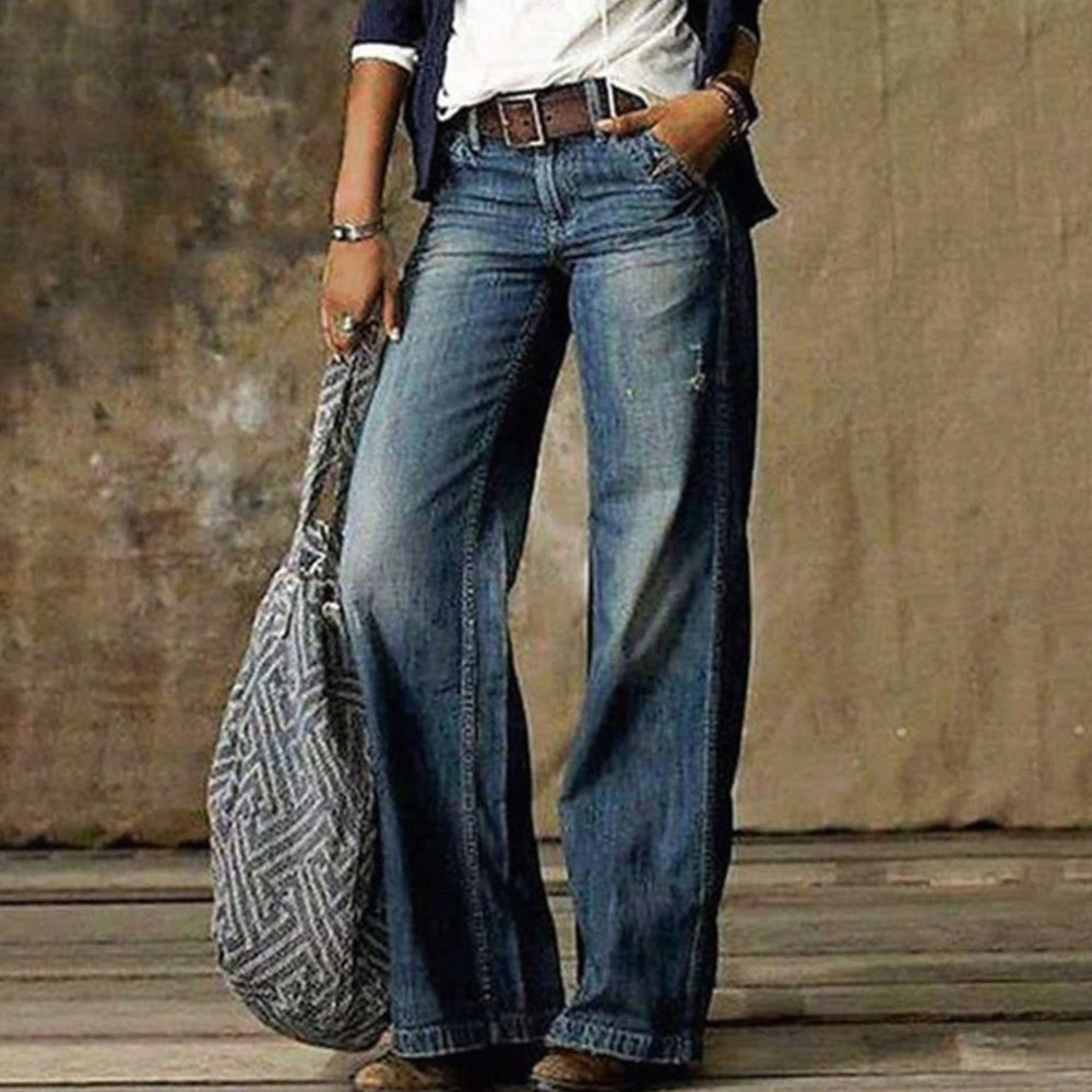 Women's High-Waist Relaxed Fit Wide-Leg Jeans - Blue
