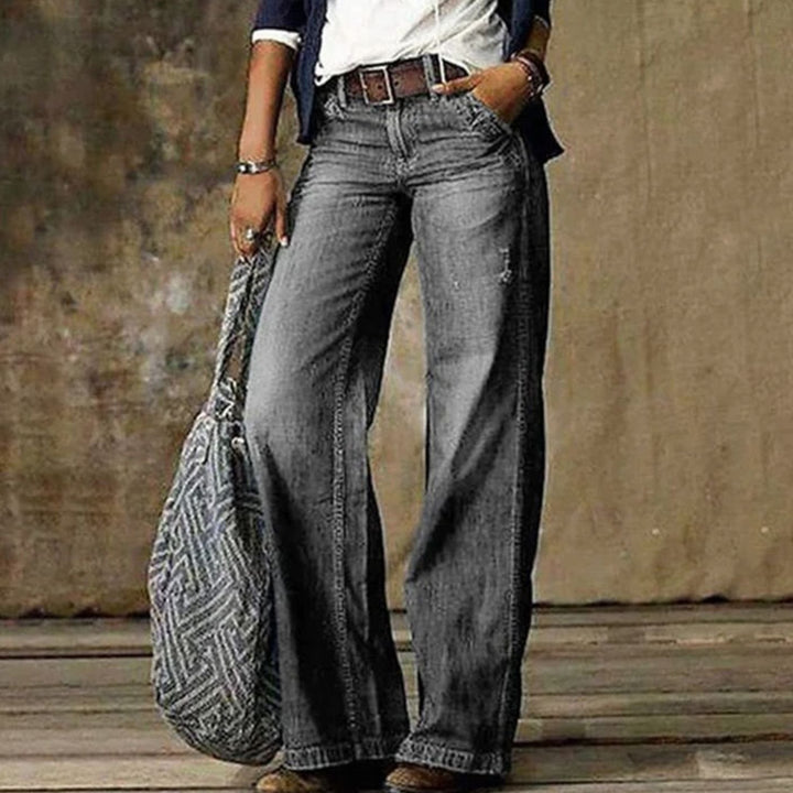Women's High-Waist Relaxed Fit Wide-Leg Jeans - Light Grey